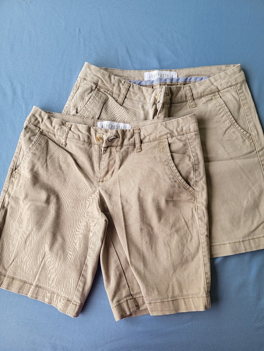 Aeropostale Y2K Style Khaki Tan Twill Bermuda Shorts Chino Mid Rise Bundle 2pk